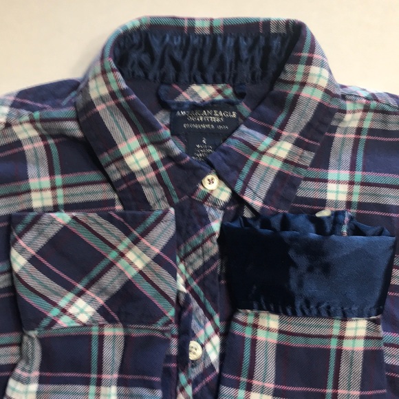 American Eagle Outfitters Tops - American Eagle AEO Size 2 Plaid Shirt  BLUE GUC